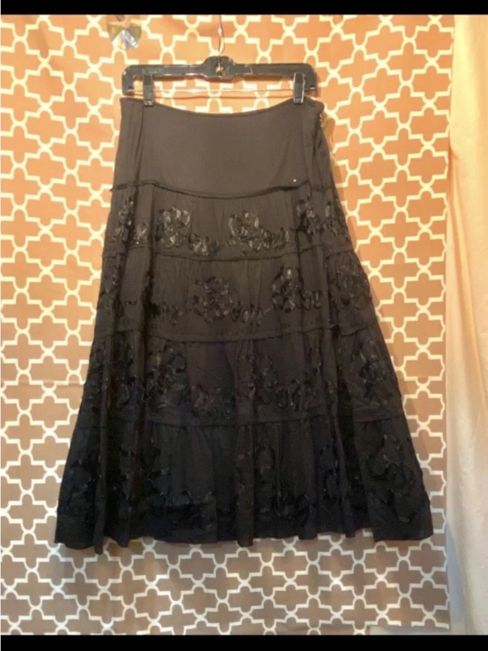 Sundance Black Tiered A-Line Embroidered Maxi Skirt